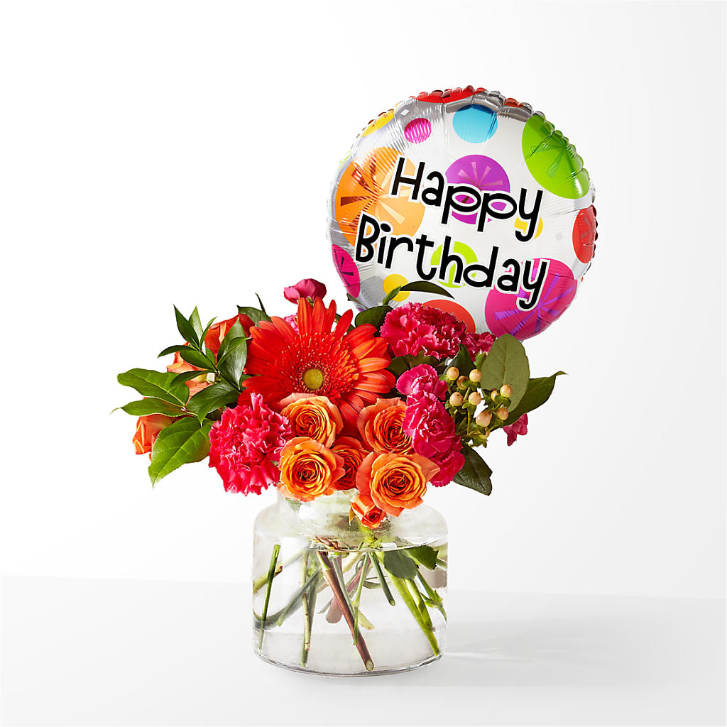 Fiesta Bouquet with Birthday Balloon – Walnut Creek Florist, Walnut Creek CA