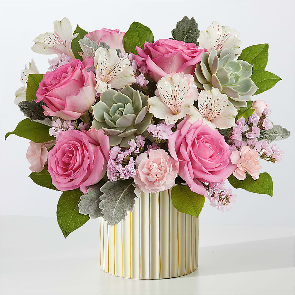 Dusty Rose Bouquet with Ivory Vase – Walnut Creek Florist, Walnut Creek CA