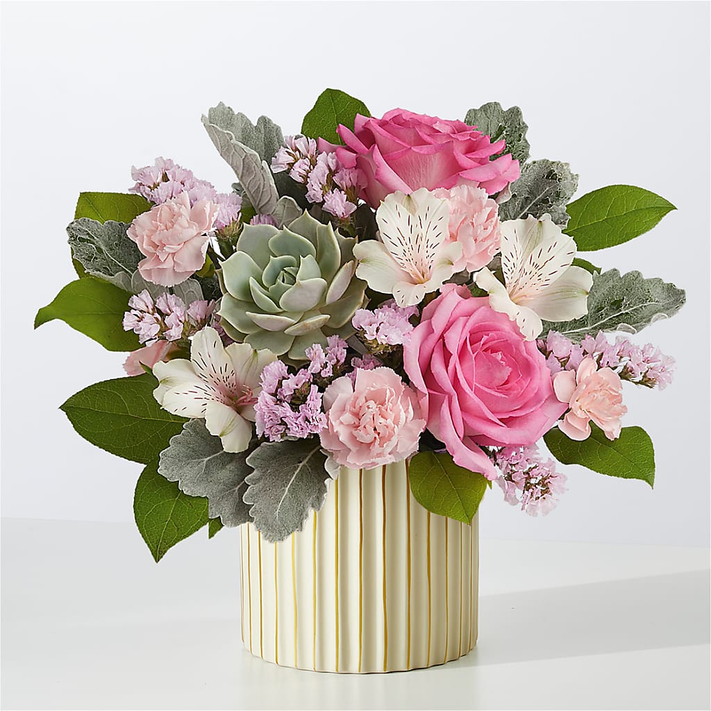 Dusty Rose Bouquet with Ivory Vase – Walnut Creek Florist, Walnut Creek CA