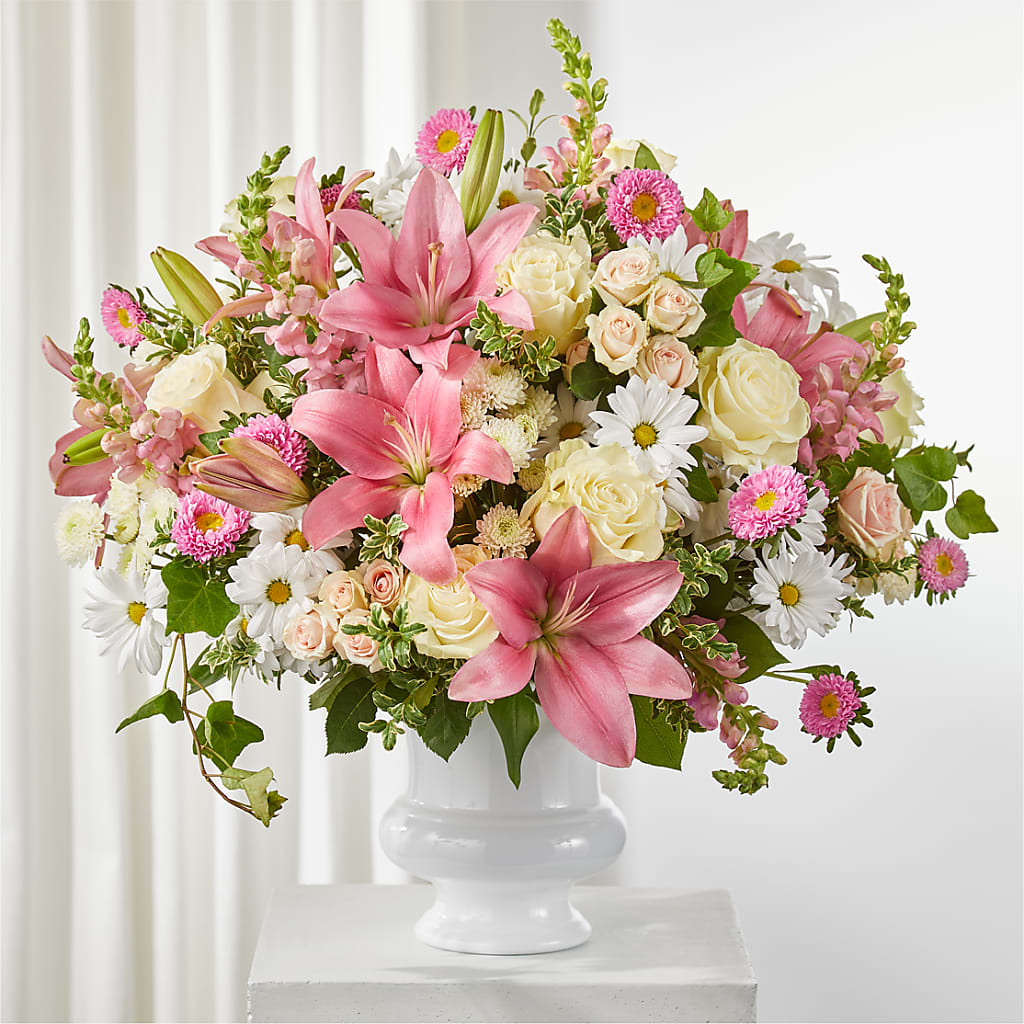 Empathetic Blooms Urn Arrangement – Walnut Creek Florist, Walnut Creek CA
