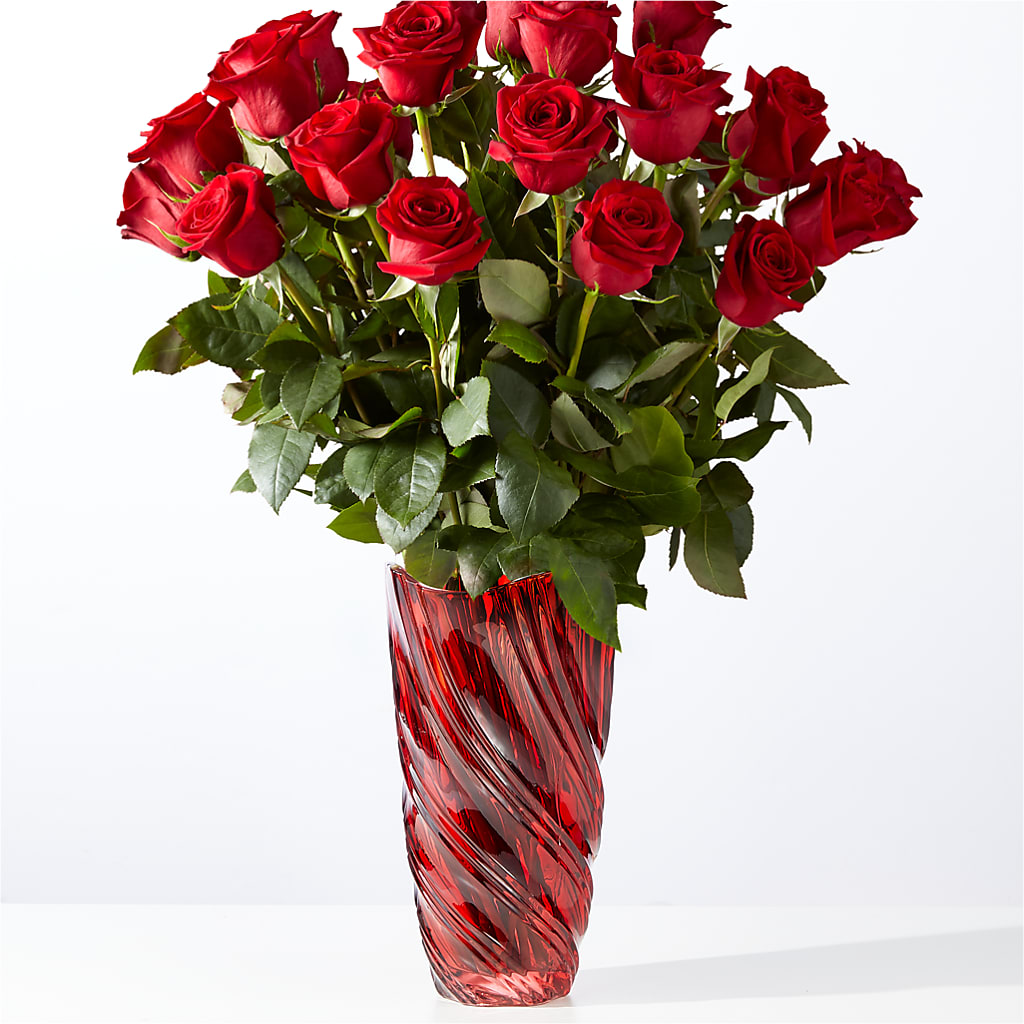 Classic Love Red Rose Bouquet with Luxe Swirl Vase – Walnut Creek Florist, Walnut Creek CA
