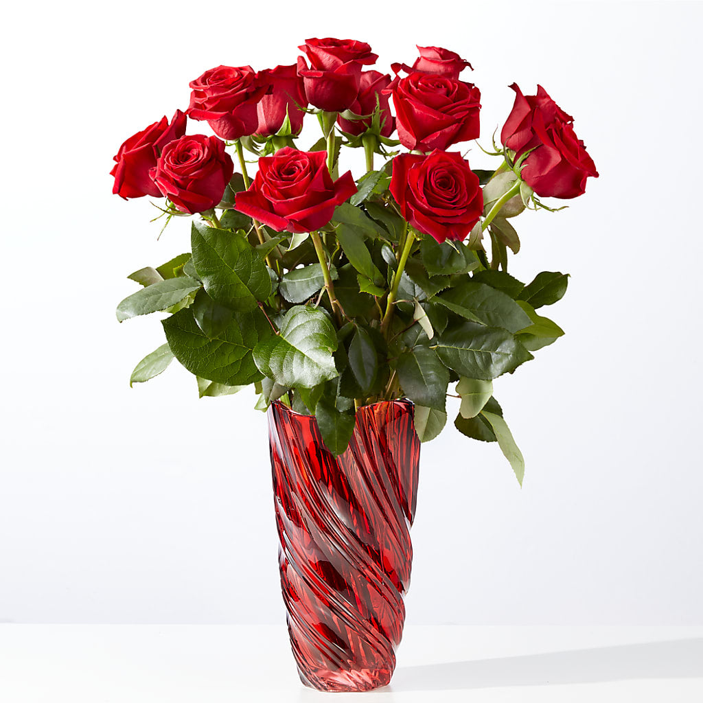 Classic Love Red Rose Bouquet with Luxe Swirl Vase – Walnut Creek Florist, Walnut Creek CA