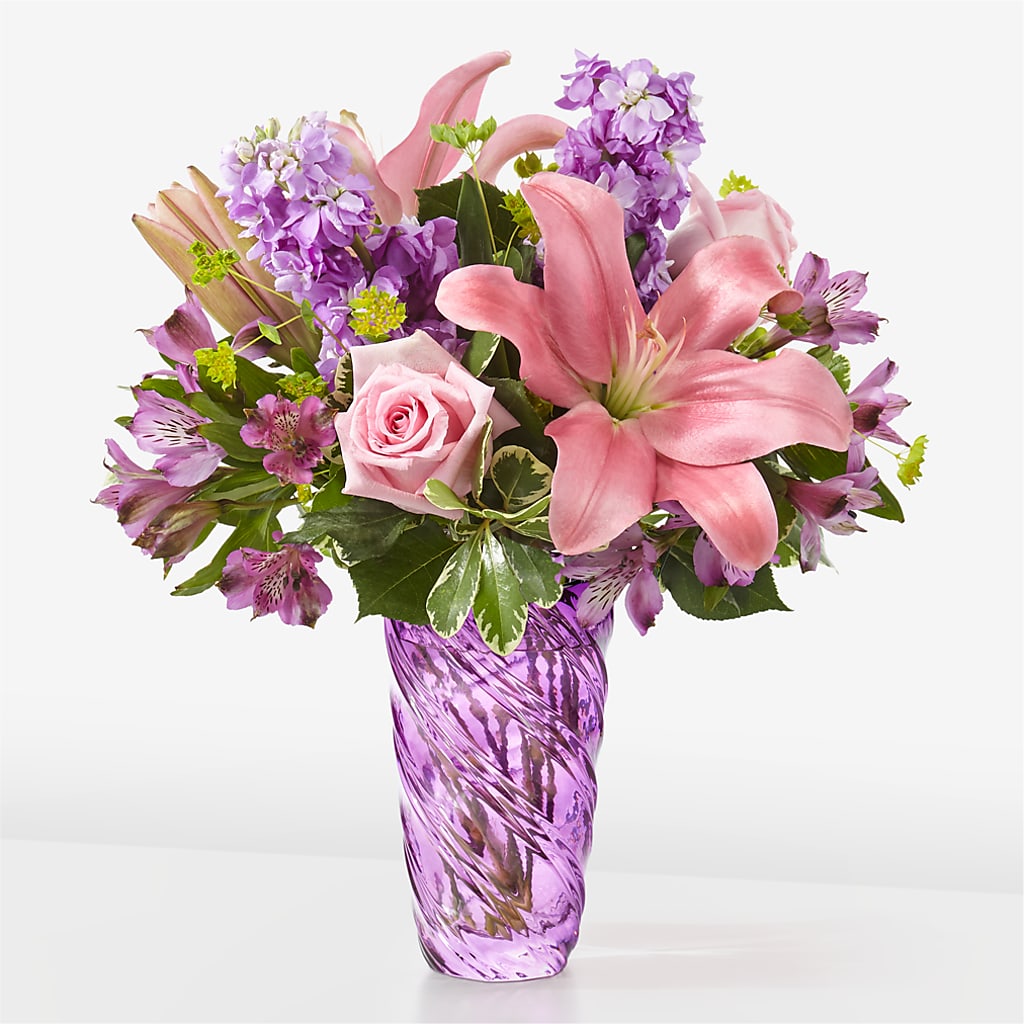 Precious Petals Bouquet with Luxe Swirl Vase – Walnut Creek Florist, Walnut Creek CA